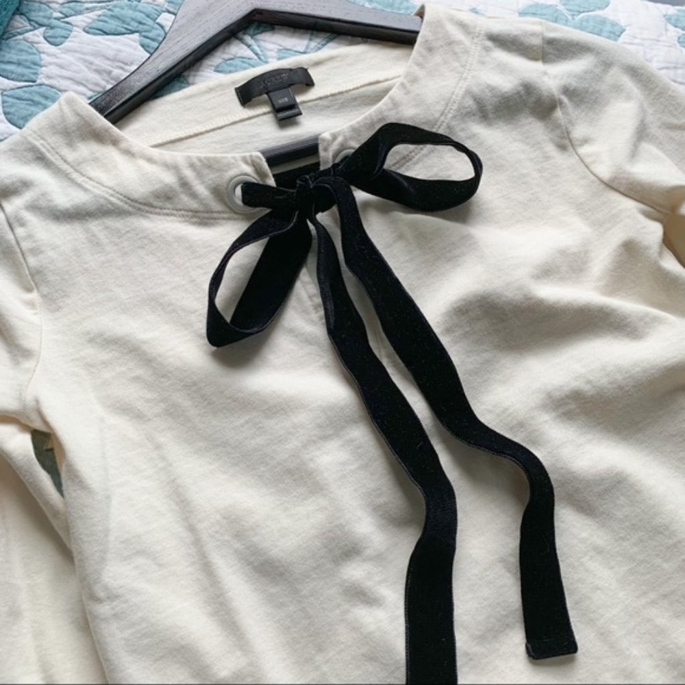 White J. Crew Long Sleeve Top with Velvet Tie XXS
